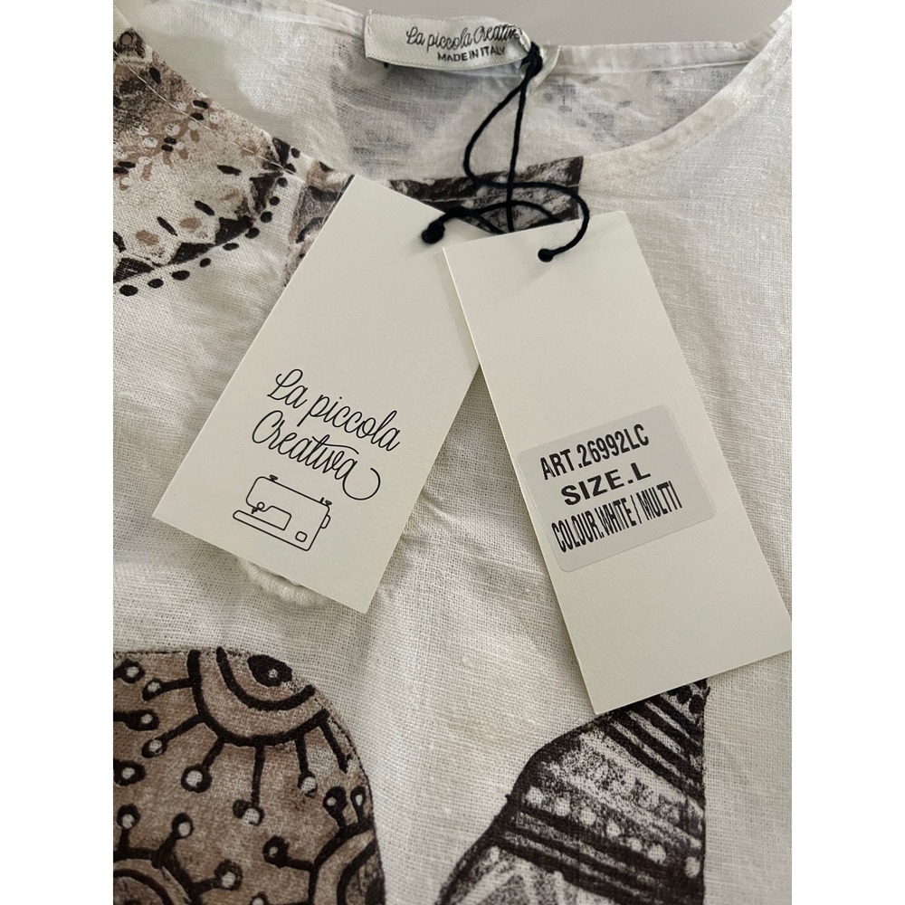 La Piccola Creativa Italy Linen‎ Cotton Floral Dress Long Sleeve Size L NWT - Picture 7 of 8